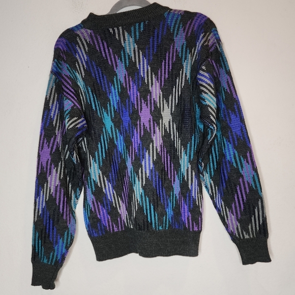 Vintage Cambridge Classice Wool Blend Knit Sweater Grey Blue Purple Medium - Picture 11 of 13